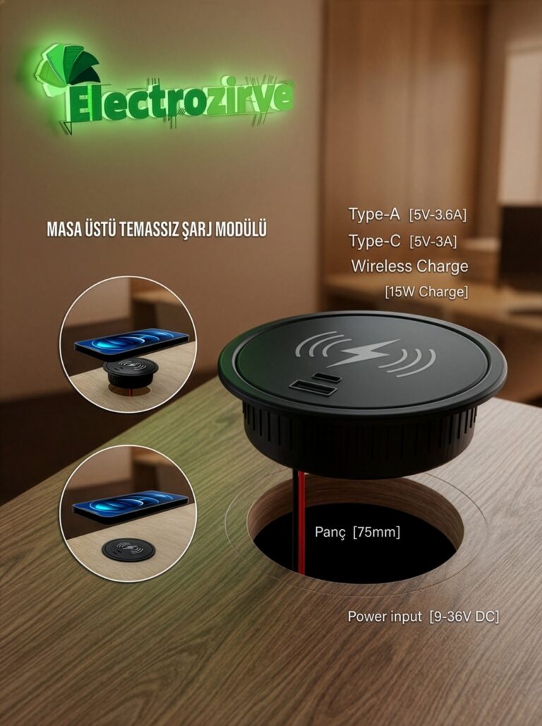 Kablosuz Şarj + USB + Type-C Şarj Cihazı 12/24V